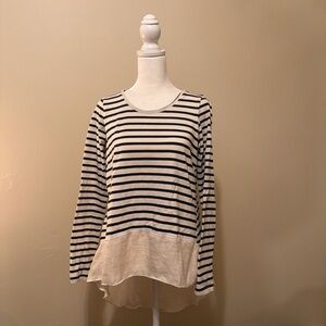 Anthropologie loungewear Striped Black and cream Women's Top with silk hem